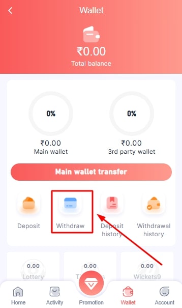 Click On Withdraw Option