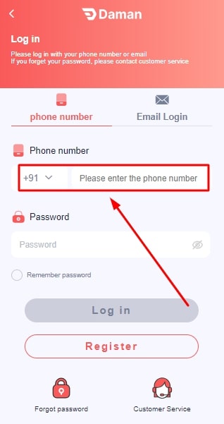 Enter login details