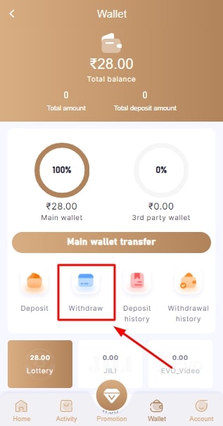 Click On Withdraw Option